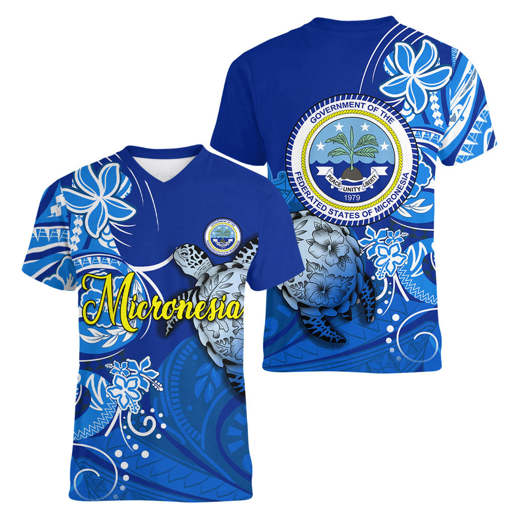 Micronesia Sea Turtle Women V-Neck T-Shirt Federated States Of Micronesia Tribal Floral Pattern TS04 - Polynesian Pride