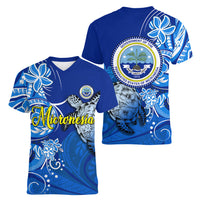 Micronesia Sea Turtle Women V-Neck T-Shirt Federated States Of Micronesia Tribal Floral Pattern TS04 - Polynesian Pride