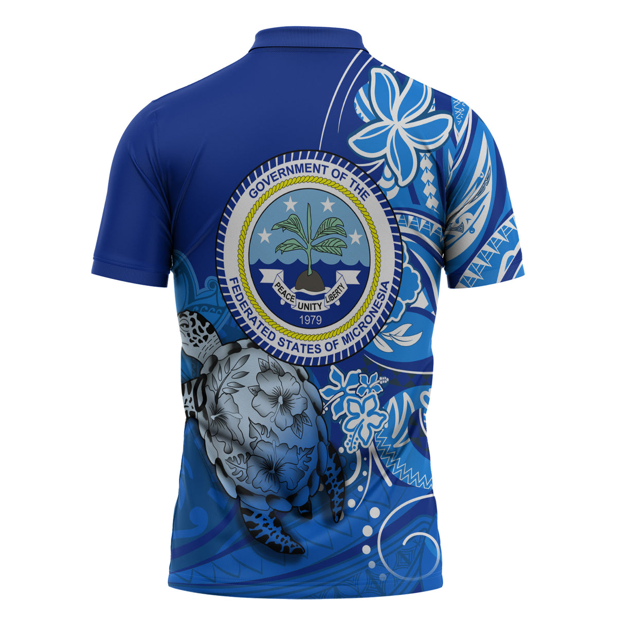 Micronesia Sea Turtle Zipper Polo Shirt Federated States Of Micronesia Tribal Floral Pattern TS04 - Polynesian Pride