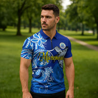 Micronesia Sea Turtle Zipper Polo Shirt Federated States Of Micronesia Tribal Floral Pattern TS04 - Polynesian Pride