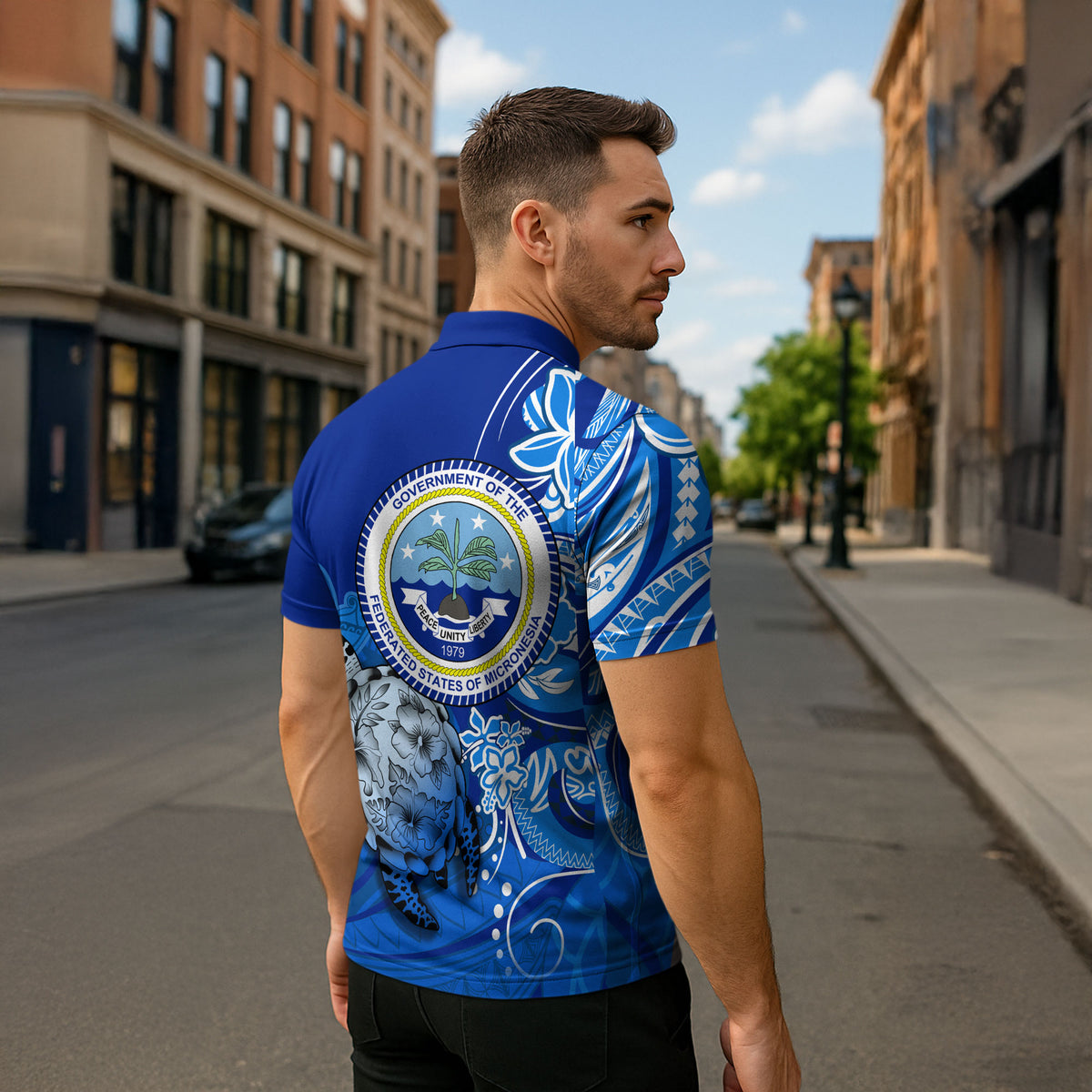 Micronesia Sea Turtle Zipper Polo Shirt Federated States Of Micronesia Tribal Floral Pattern TS04 - Polynesian Pride
