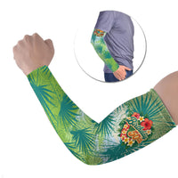 Personalized Polynesia 50th Birthday Arm Sleeves Vintage Hawaiian Floral Ukulele Tropical Sunset Art TS04 Set of 2 Green - Polynesian Pride