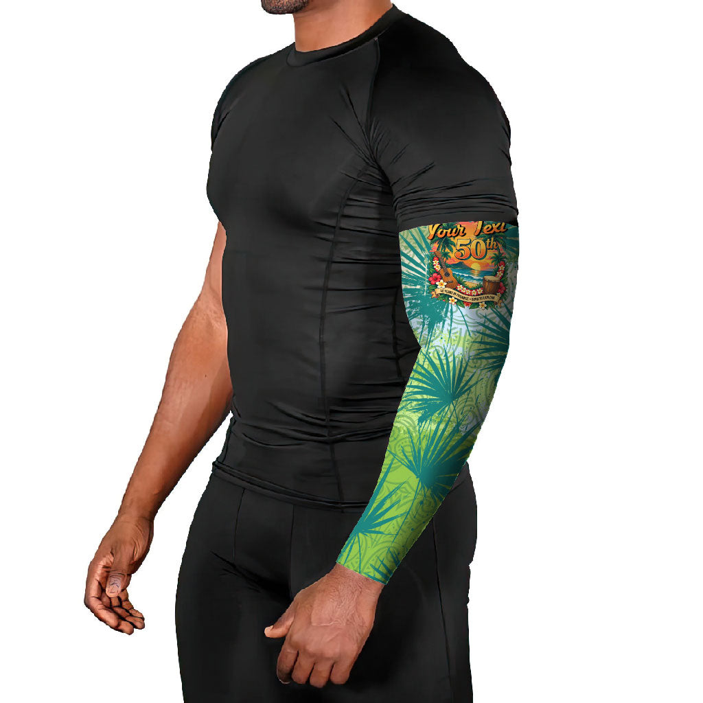 Personalized Polynesia 50th Birthday Arm Sleeves Vintage Hawaiian Floral Ukulele Tropical Sunset Art TS04 - Polynesian Pride