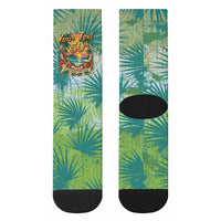 Personalized Polynesia 50th Birthday Crew Socks Vintage Hawaiian Floral Ukulele Tropical Sunset Art TS04 - Polynesian Pride
