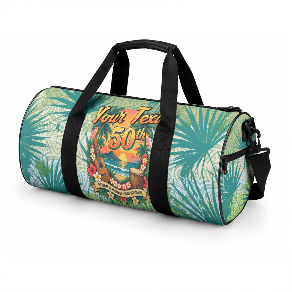 Personalized Polynesia 50th Birthday Duffle Bag Vintage Hawaiian Floral Ukulele Tropical Sunset Art TS04 - Polynesian Pride