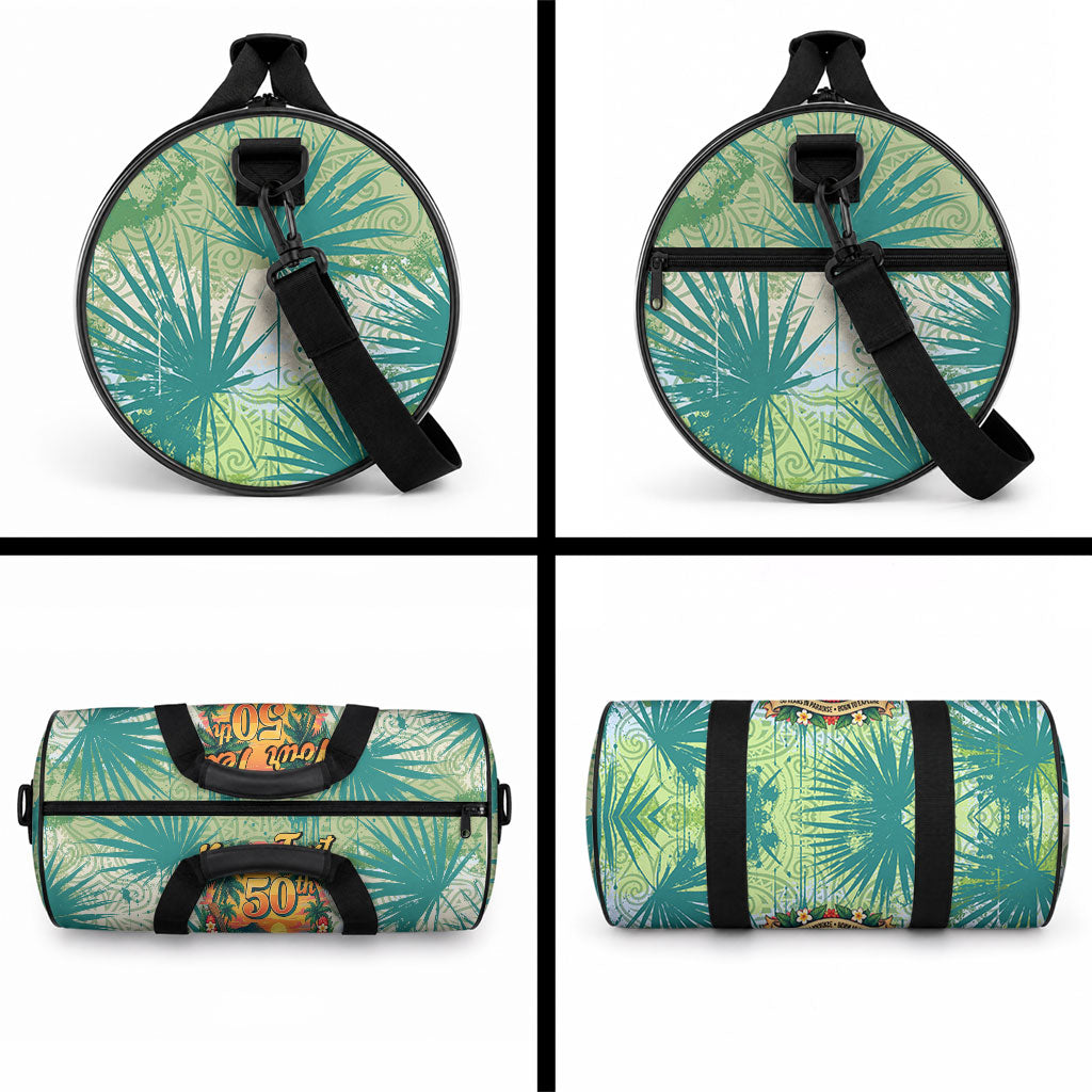 Personalized Polynesia 50th Birthday Duffle Bag Vintage Hawaiian Floral Ukulele Tropical Sunset Art TS04 - Polynesian Pride