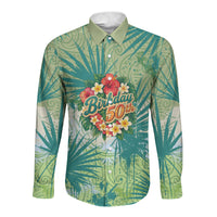 Personalized Polynesia 50th Birthday Long Sleeve Button Shirt Vintage Hawaiian Floral Ukulele Tropical Sunset Art TS04 Unisex Green - Polynesian Pride