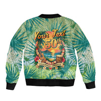 Personalized Polynesia 50th Birthday Sleeve Zip Bomber Jacket Vintage Hawaiian Floral Ukulele Tropical Sunset Art TS04 - Polynesian Pride