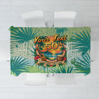 Personalized Polynesia 50th Birthday Tablecloth Vintage Hawaiian Floral Ukulele Tropical Sunset Art TS04 Green - Polynesian Pride