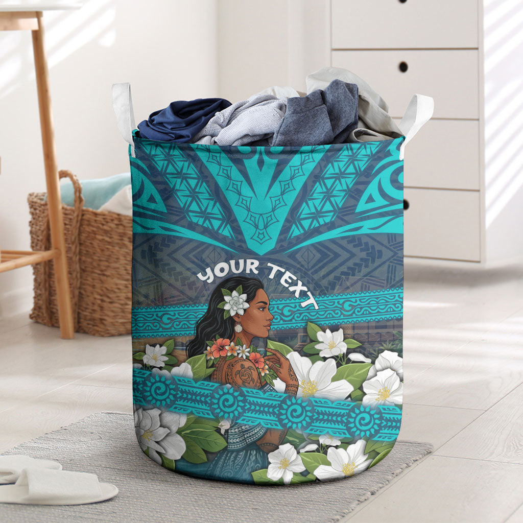 Personalized Polynesian Woman 50th Birthday Laundry Basket Traditional Pacific Tribal Tattoo Floral Art TS04 Blue - Polynesian Pride