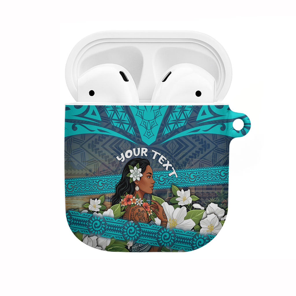 Personalized Polynesian Woman 50th Birthday AirPods Case Traditional Pacific Tribal Tattoo Floral Art TS04 Blue - Polynesian Pride