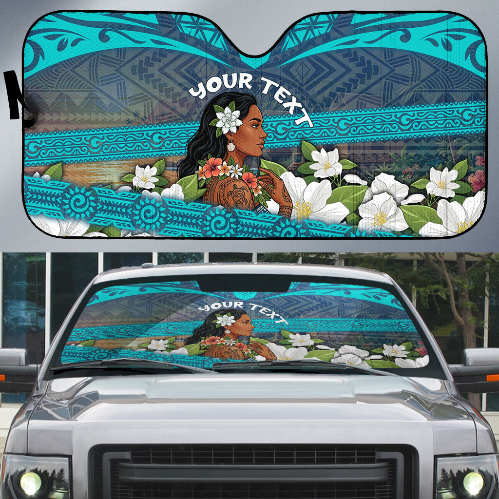Personalized Polynesian Woman 50th Birthday Auto Sun Shade Traditional Pacific Tribal Tattoo Floral Art TS04 Blue - Polynesian Pride