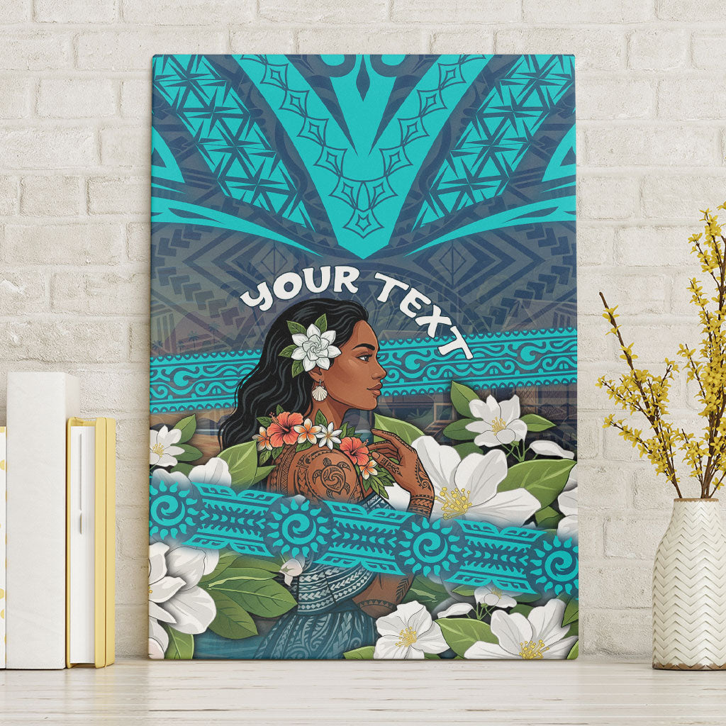 Personalized Polynesian Woman 50th Birthday Canvas Wall Art Traditional Pacific Tribal Tattoo Floral Art TS04 Without Frame Blue - Polynesian Pride