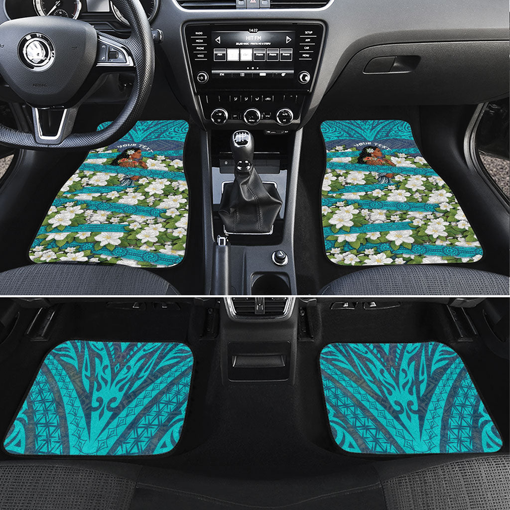 Personalized Polynesian Woman 50th Birthday Car Mats Traditional Pacific Tribal Tattoo Floral Art TS04 Set 4pcs Blue - Polynesian Pride