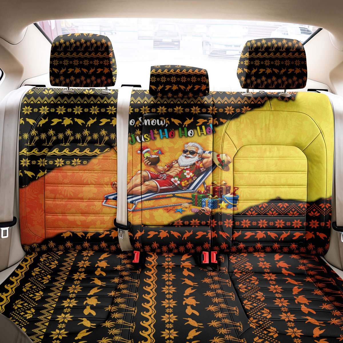 Tropical Christmas In July Santa Claus Back Car Seat Cover Festive Hawaiian With Beach Reindeer Sleigh TS04 - Polynesian Pride
