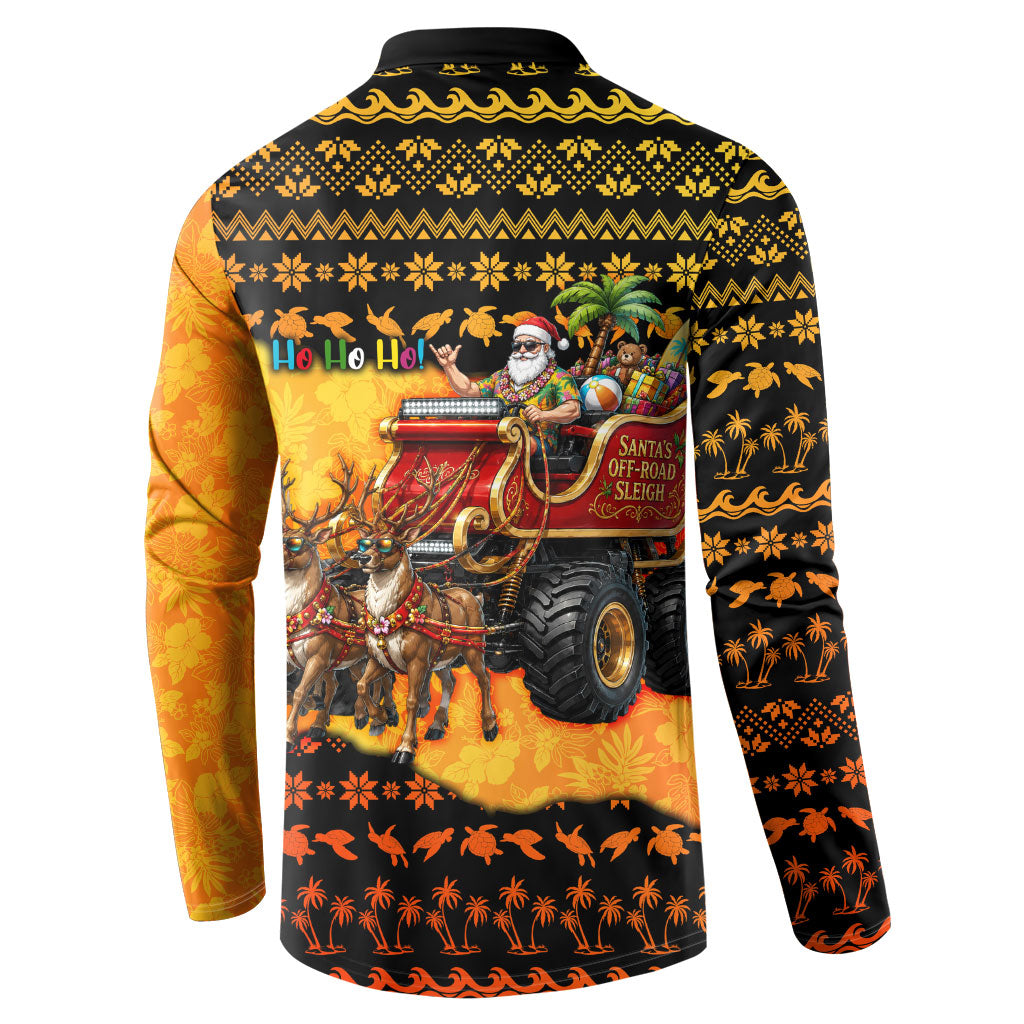 Tropical Christmas In July Santa Claus Button Sweatshirt Festive Hawaiian With Beach Reindeer Sleigh