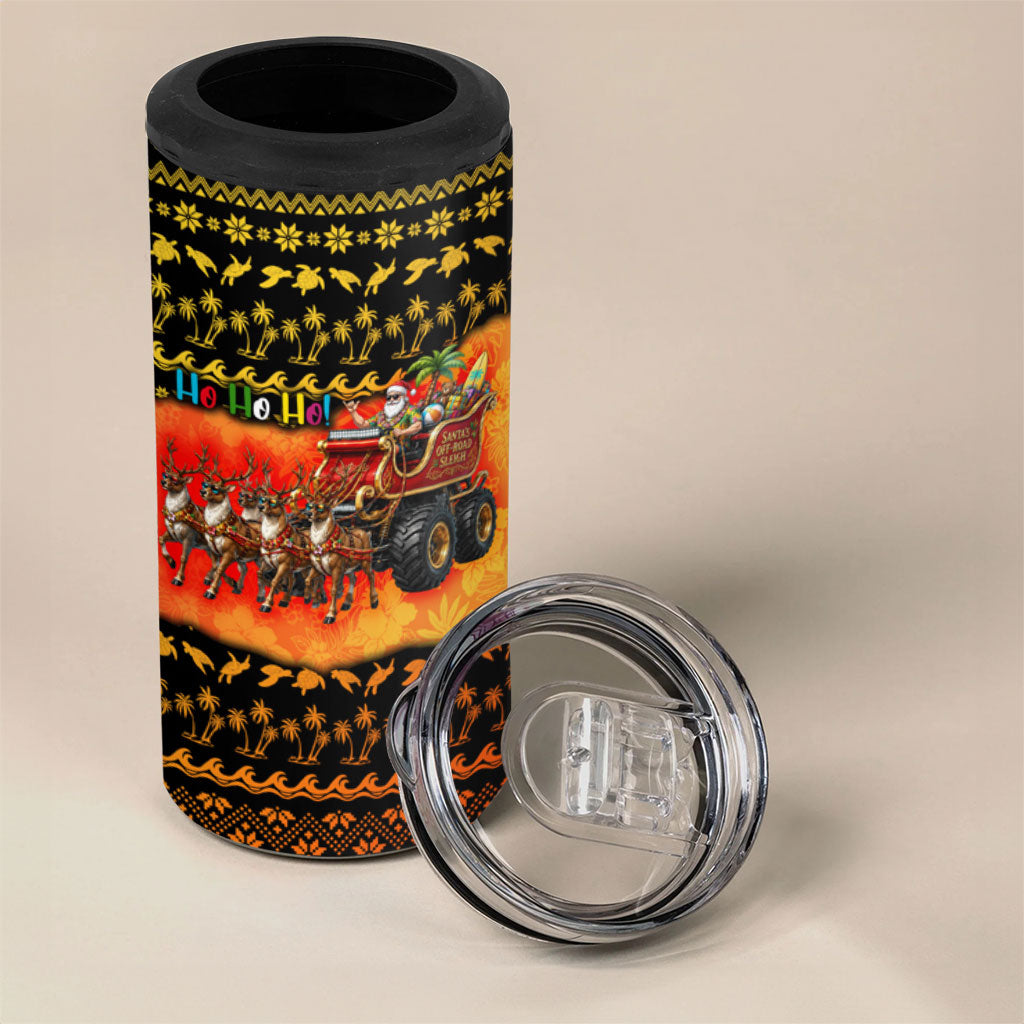Tropical Christmas In July Santa Claus 4 in 1 Can Cooler Tumbler Festive Hawaiian With Beach Reindeer Sleigh TS04 - Polynesian Pride