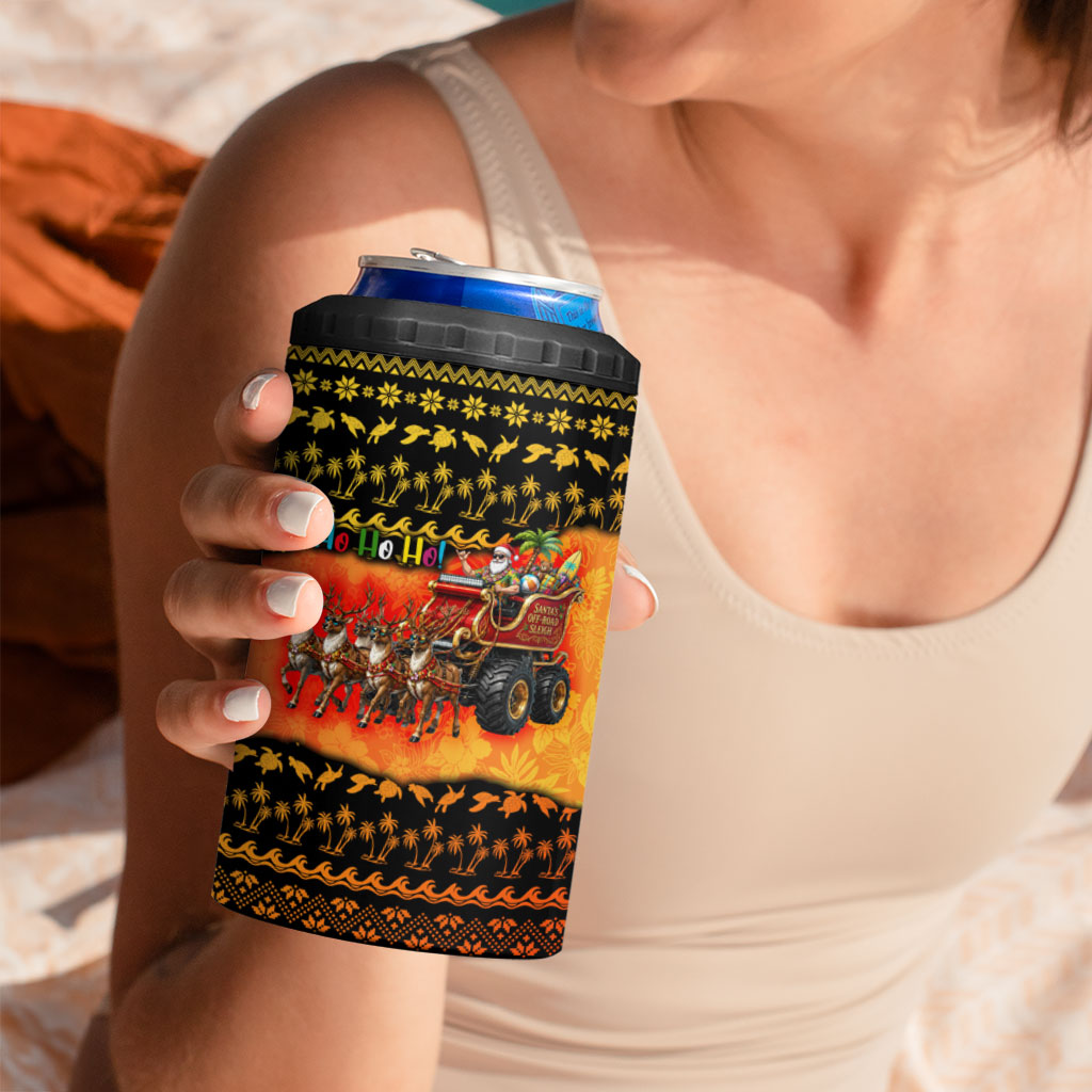 Tropical Christmas In July Santa Claus 4 in 1 Can Cooler Tumbler Festive Hawaiian With Beach Reindeer Sleigh TS04 - Polynesian Pride