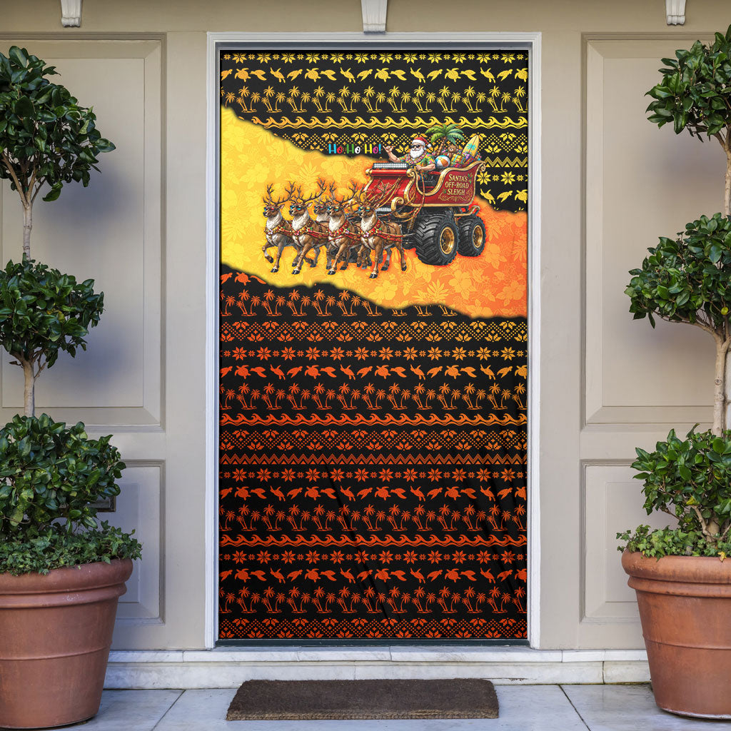 Tropical Christmas In July Santa Claus Door Cover Festive Hawaiian With Beach Reindeer Sleigh