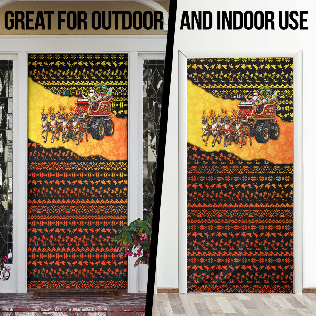 Tropical Christmas In July Santa Claus Door Cover Festive Hawaiian With Beach Reindeer Sleigh TS04 - Polynesian Pride