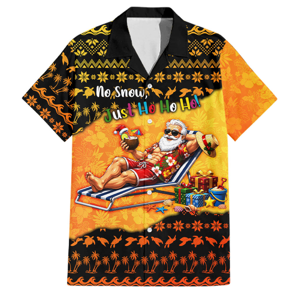 Tropical Christmas In July Santa Claus Family Matching Long Sleeve Bodycon Dress and Hawaiian Shirt Festive Hawaiian With Beach Reindeer Sleigh TS04 Dad's Shirt - Short Sleeve Orange Black - Polynesian Pride