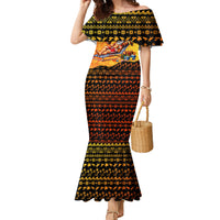 Tropical Christmas In July Santa Claus Family Matching Mermaid Dress and Hawaiian Shirt Festive Hawaiian With Beach Reindeer Sleigh TS04 Mom's Dress Orange Black - Polynesian Pride