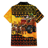 Tropical Christmas In July Santa Claus Family Matching Off Shoulder Short Dress and Hawaiian Shirt Festive Hawaiian With Beach Reindeer Sleigh TS04 - Polynesian Pride