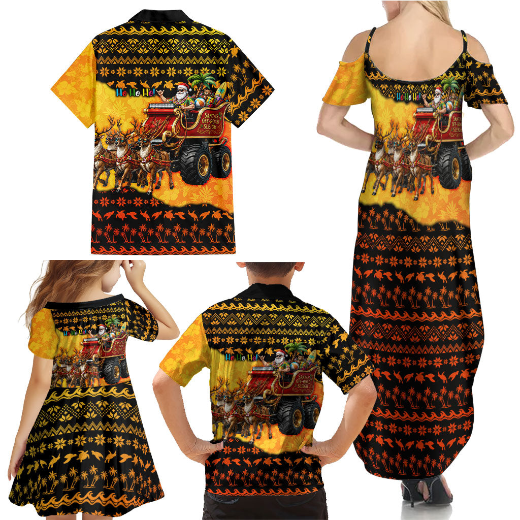 Tropical Christmas In July Santa Claus Family Matching Summer Maxi Dress and Hawaiian Shirt Festive Hawaiian With Beach Reindeer Sleigh TS04 - Polynesian Pride