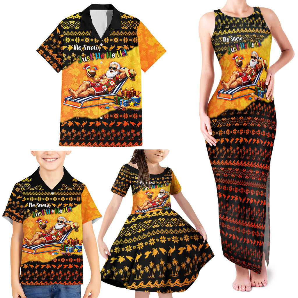 Tropical Christmas In July Santa Claus Family Matching Tank Maxi Dress and Hawaiian Shirt Festive Hawaiian With Beach Reindeer Sleigh TS04 - Polynesian Pride