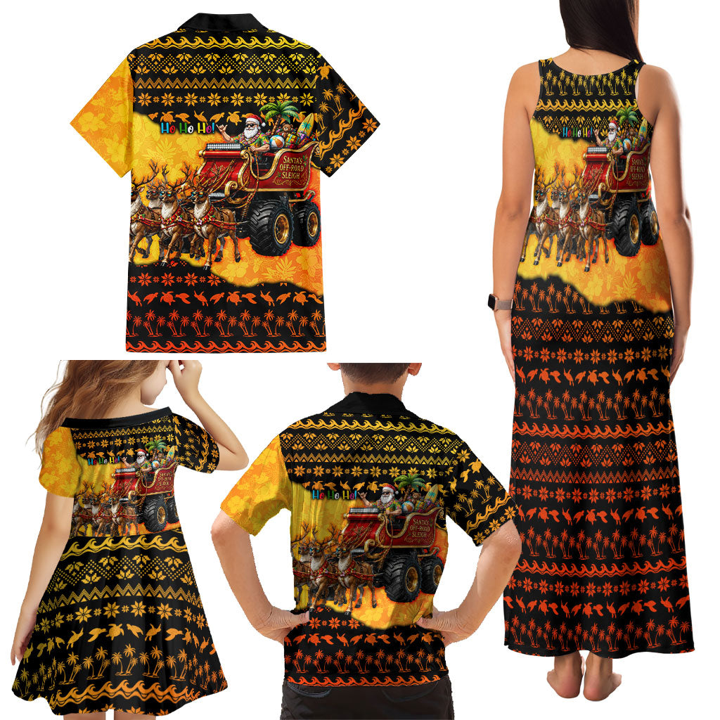 Tropical Christmas In July Santa Claus Family Matching Tank Maxi Dress and Hawaiian Shirt Festive Hawaiian With Beach Reindeer Sleigh TS04 - Polynesian Pride