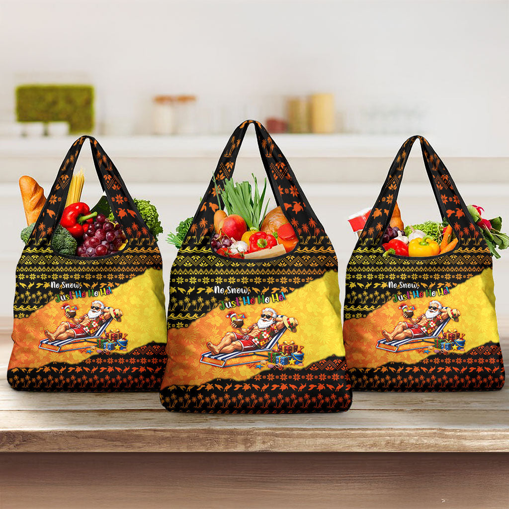 Tropical Christmas In July Santa Claus Grocery Bag Festive Hawaiian With Beach Reindeer Sleigh TS04 3-pack One Size Orange Black - Polynesian Pride