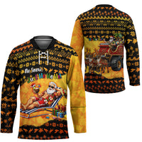 Tropical Christmas In July Santa Claus Hockey Jersey Festive Hawaiian With Beach Reindeer Sleigh TS04 - Polynesian Pride