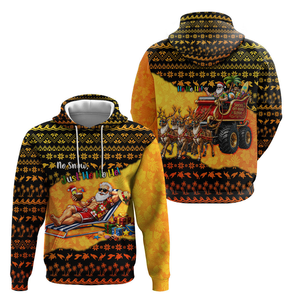 Tropical Christmas In July Santa Claus Hoodie Festive Hawaiian With Beach Reindeer Sleigh TS04 - Polynesian Pride