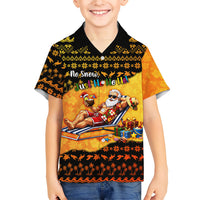 Tropical Christmas In July Santa Claus Kid Hawaiian Shirt Festive Hawaiian With Beach Reindeer Sleigh TS04 Kid Orange Black - Polynesian Pride