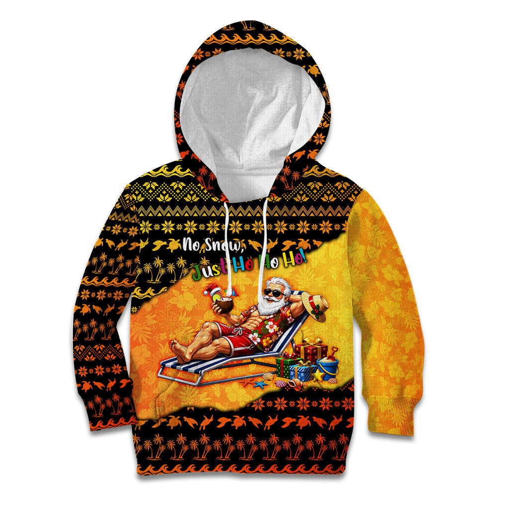 Tropical Christmas In July Santa Claus Kid Hoodie Festive Hawaiian With Beach Reindeer Sleigh TS04 Hoodie Orange Black - Polynesian Pride