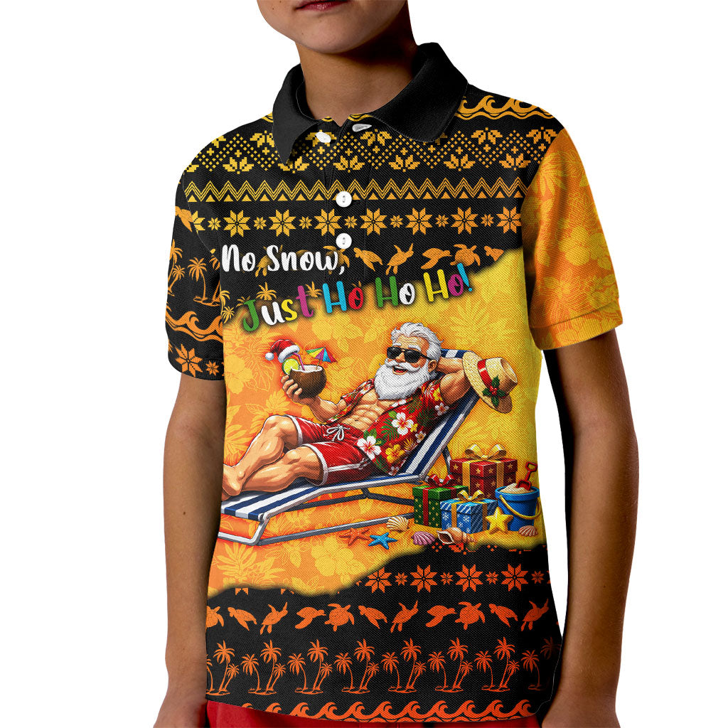 Tropical Christmas In July Santa Claus Kid Polo Shirt Festive Hawaiian With Beach Reindeer Sleigh TS04 Kid Orange Black - Polynesian Pride