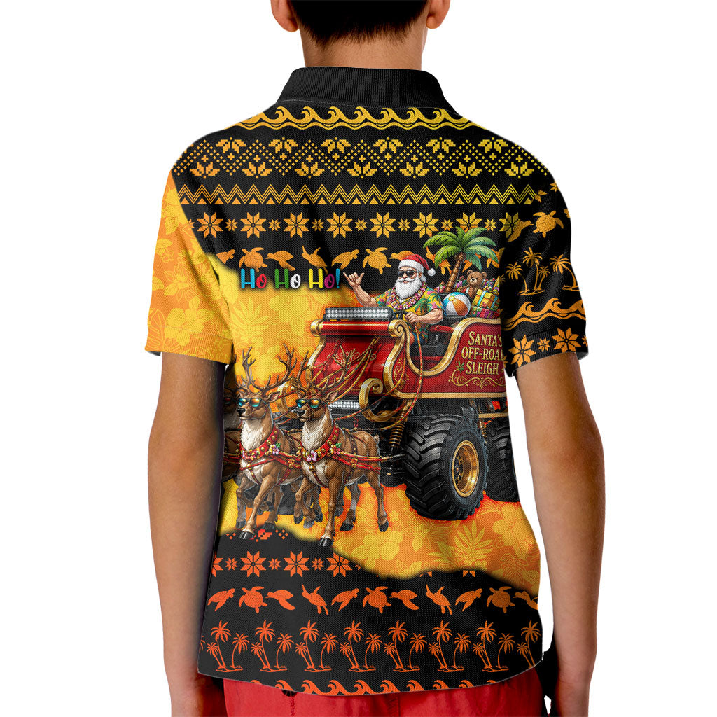 Tropical Christmas In July Santa Claus Kid Polo Shirt Festive Hawaiian With Beach Reindeer Sleigh TS04 - Polynesian Pride