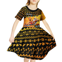 Tropical Christmas In July Santa Claus Kid Short Sleeve Dress Festive Hawaiian With Beach Reindeer Sleigh TS04 - Polynesian Pride