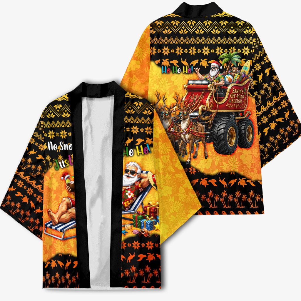 Tropical Christmas In July Santa Claus Kimono Festive Hawaiian With Beach Reindeer Sleigh