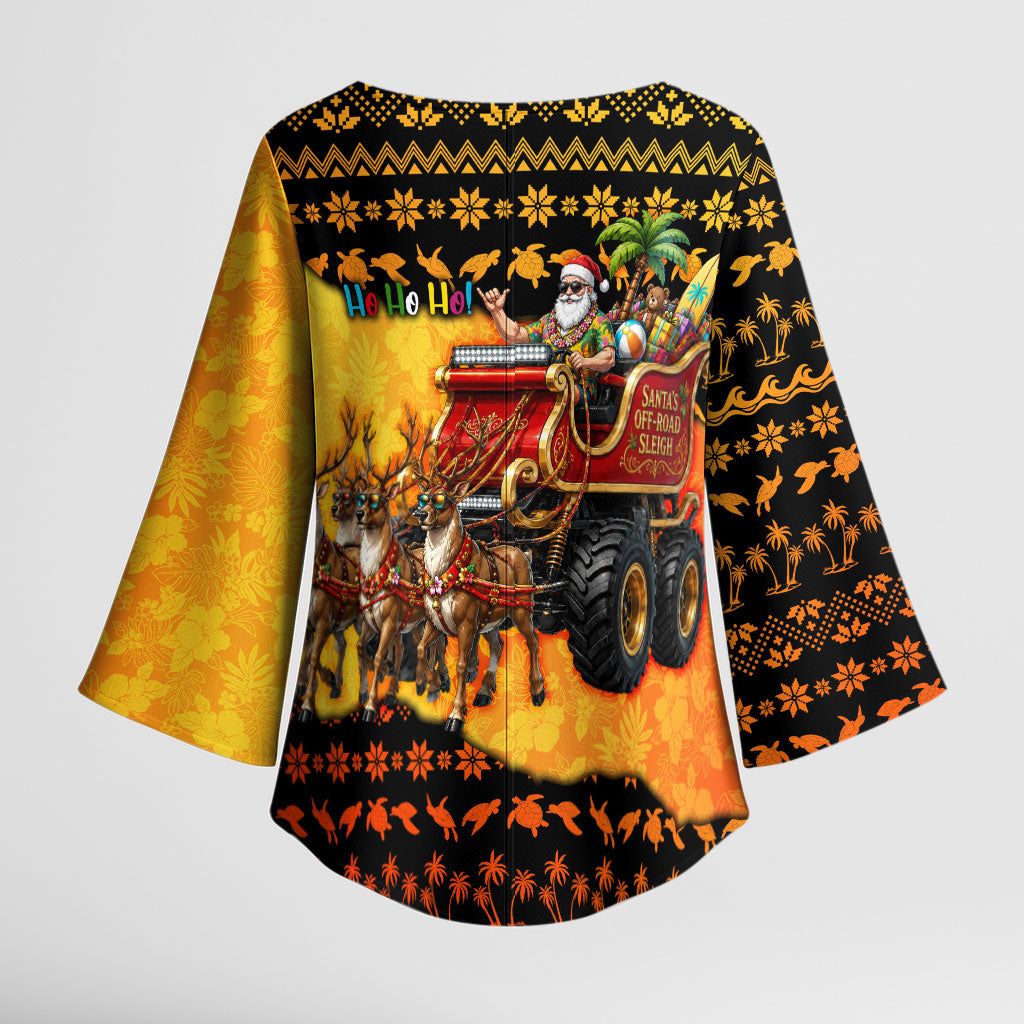 Tropical Christmas In July Santa Claus Kimono Sleeve Blouse Festive Hawaiian With Beach Reindeer Sleigh TS04 - Polynesian Pride