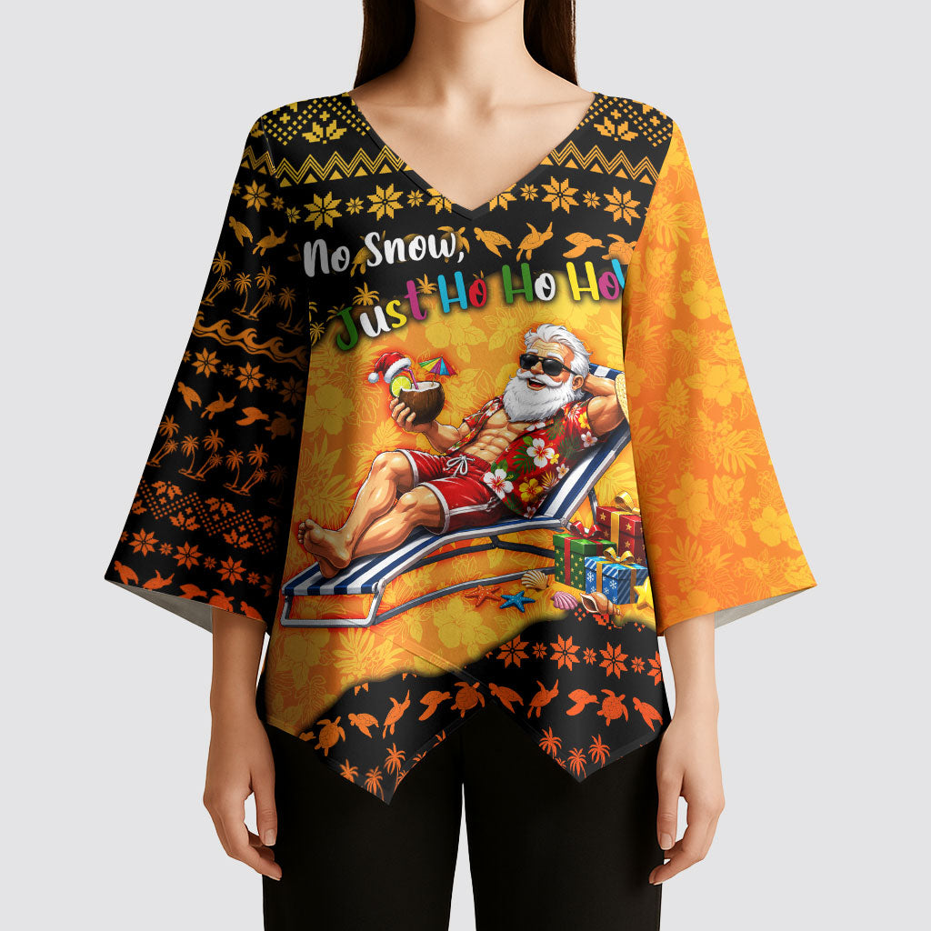 Tropical Christmas In July Santa Claus Kimono Sleeve Blouse Festive Hawaiian With Beach Reindeer Sleigh TS04 - Polynesian Pride