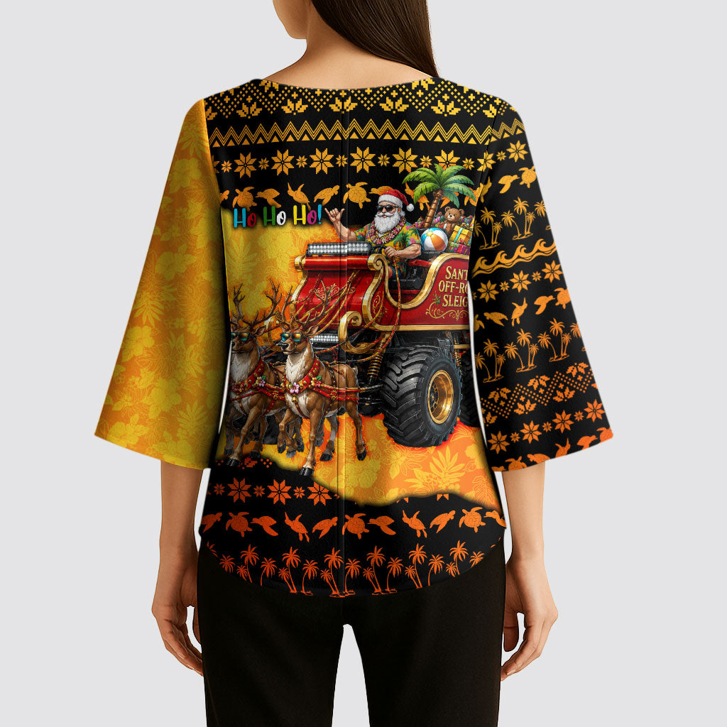 Tropical Christmas In July Santa Claus Kimono Sleeve Blouse Festive Hawaiian With Beach Reindeer Sleigh TS04 - Polynesian Pride