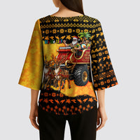 Tropical Christmas In July Santa Claus Kimono Sleeve Blouse Festive Hawaiian With Beach Reindeer Sleigh TS04 - Polynesian Pride