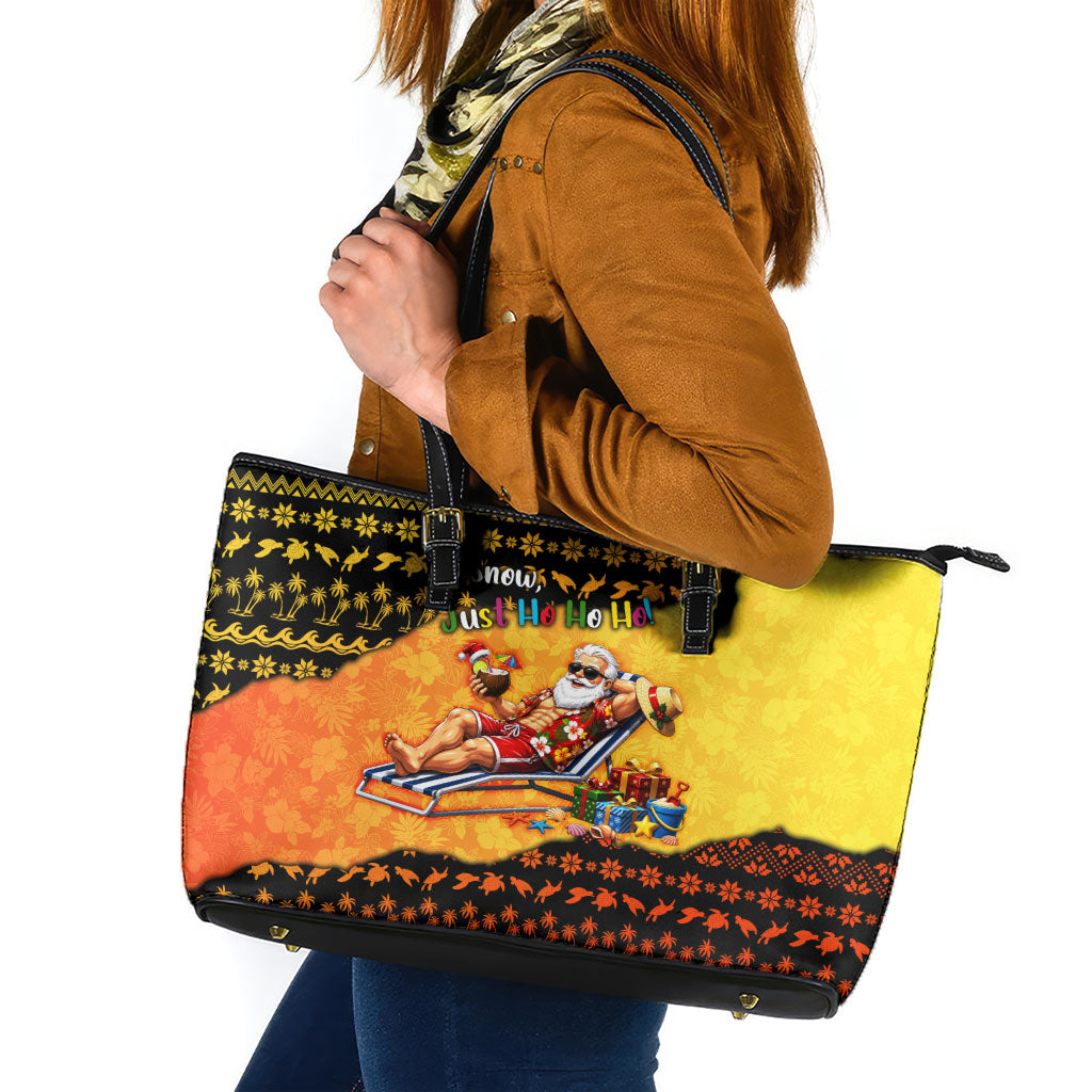 Tropical Christmas In July Santa Claus Leather Tote Bag Festive Hawaiian With Beach Reindeer Sleigh TS04 Orange Black - Polynesian Pride
