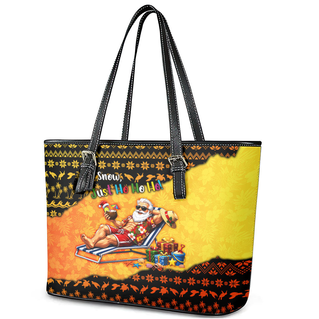 Tropical Christmas In July Santa Claus Leather Tote Bag Festive Hawaiian With Beach Reindeer Sleigh TS04 - Polynesian Pride