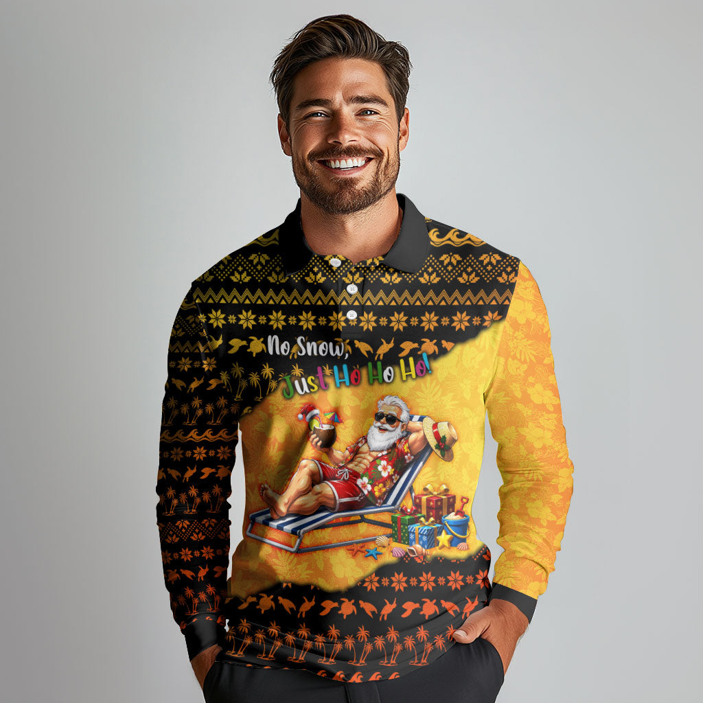 Tropical Christmas In July Santa Claus Long Sleeve Polo Shirt Festive Hawaiian With Beach Reindeer Sleigh TS04 - Polynesian Pride