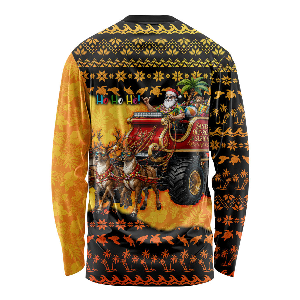 Tropical Christmas In July Santa Claus Long Sleeve Shirt Festive Hawaiian With Beach Reindeer Sleigh TS04 - Polynesian Pride