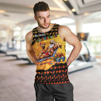 Tropical Christmas In July Santa Claus Men Tank Top Festive Hawaiian With Beach Reindeer Sleigh TS04 Orange Black - Polynesian Pride
