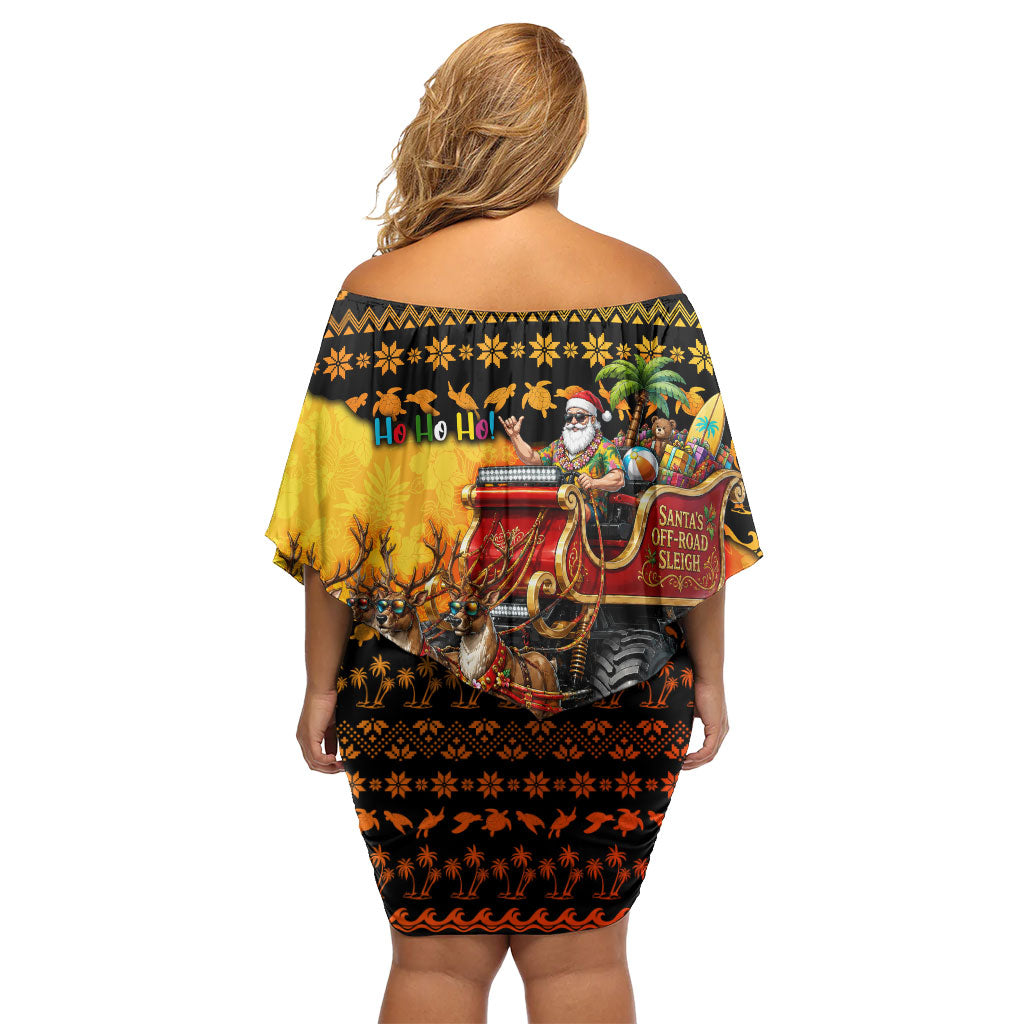 Tropical Christmas In July Santa Claus Off Shoulder Short Dress Festive Hawaiian With Beach Reindeer Sleigh TS04 - Polynesian Pride