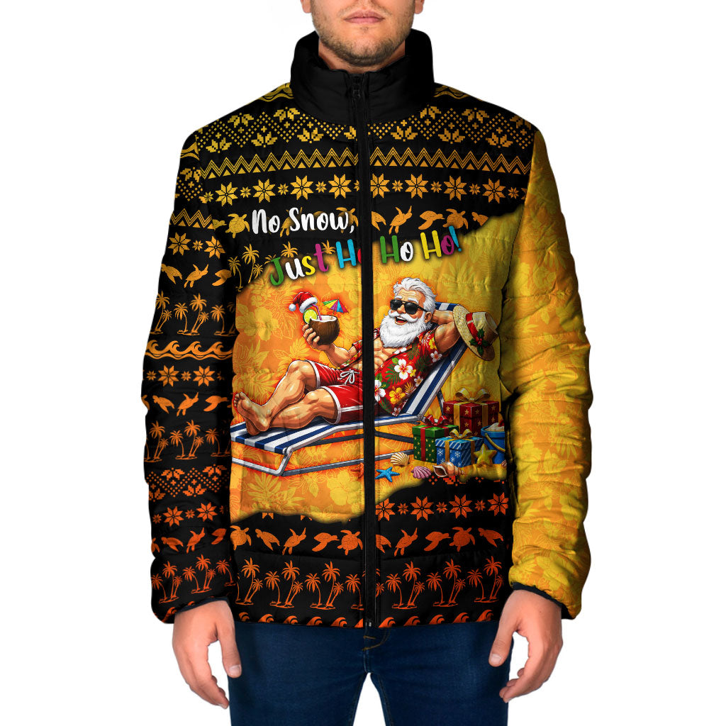 Tropical Christmas In July Santa Claus Padded Jacket Festive Hawaiian With Beach Reindeer Sleigh